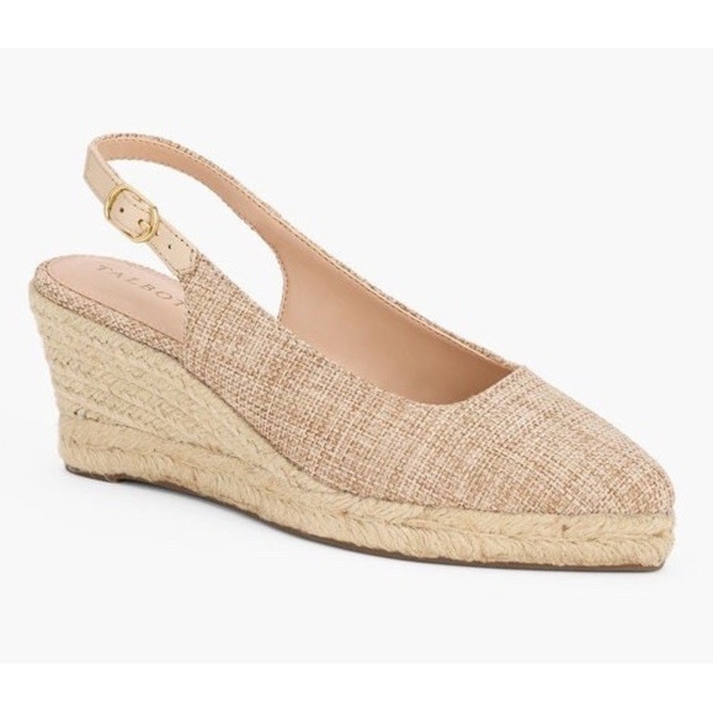 Talbots Vivi Raffia Slingback Espadrille Wedges Beige Canvas Preppy Size 8.5M